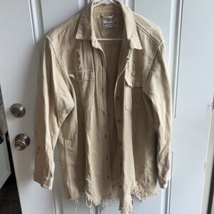 American Bazi Distressed Beige Jean Jacket